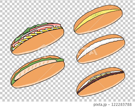 Illustration set of 5 kinds of bread Illustration set of 5 kinds of bread 122283788