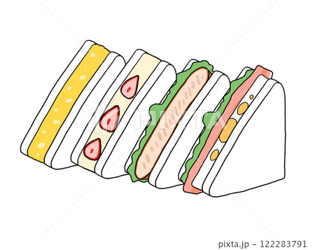 並んだ4種のサンドイッチのイラスト 122283791
