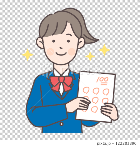 テストの点数を喜ぶ女子学生_ブレザー 122283890