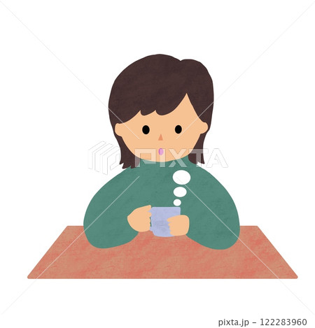 温かいコーヒーを飲む女性のイラスト 122283960