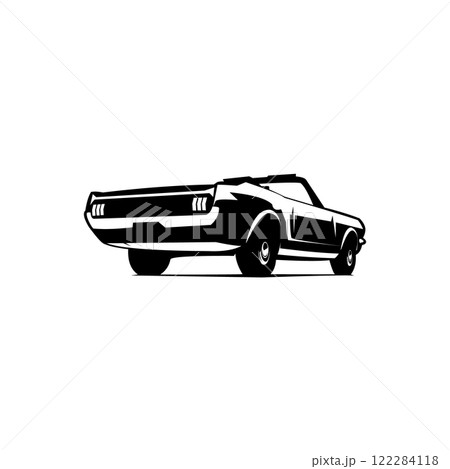 vector illustration of the silhouette of a 1966 ford mustang car. isolated white background view from the back below. best for logo, badge, emblem, icon, sticker design. 122284118