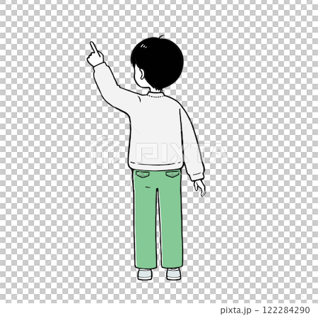 Elementary school student boy pointing from behind Simple touch illustration Elementary school student boy pointing from behind Simple touch illustration 122284290
