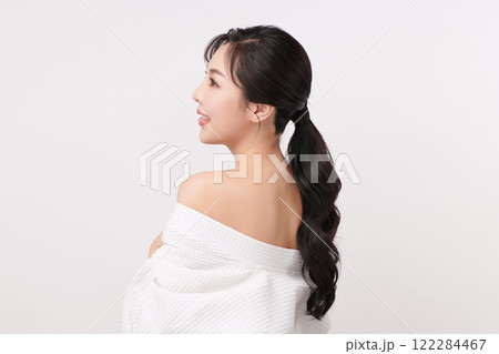 Beautiful young asian woman with clean fresh skin on white background, Face care, Facial treatment, Cosmetology, beauty and spa, Asian women portrait. 122284467