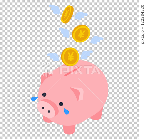 Isometric illustration of money decreasing from a piggy bank 122284520