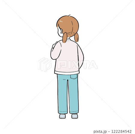 小学生 後ろ姿で悩む女の子 シンプルなタッチのイラスト 小学生 後ろ姿で悩む女の子 シンプルなタッチのイラスト 122284542