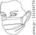 One continuous line drawing medical face mask. Concept of corona virus and PM2.5 dust. 122284770