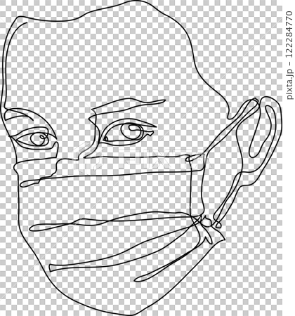 One continuous line drawing medical face mask. Concept of corona virus and PM2.5 dust. One continuous line drawing medical face mask. Concept of corona virus and PM2.5 dust. 122284770