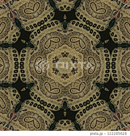 Pakistani ethnic lace texture. Geometric stripe ornament cover photo. Traditional mystic background design. Turkish fashion for floor tiles and carpet. Repeated pattern design for Indian textile print 122285028