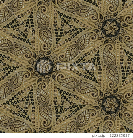 Pakistani ethnic lace texture. Geometric stripe ornament cover photo. Traditional mystic background design. Turkish fashion for floor tiles and carpet. Repeated pattern design for Indian textile print 122285037