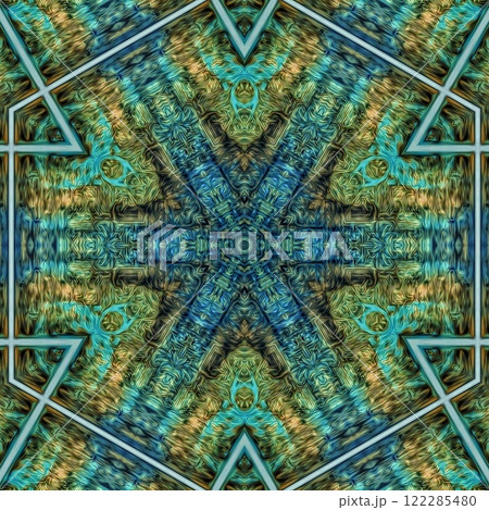 Artistic glossy motifs all over print design. Traditional pattern for throw pillow, rug, carpet, and fabric printing. Modern geometric floral design for textile, tiles, digital paper print 122285480