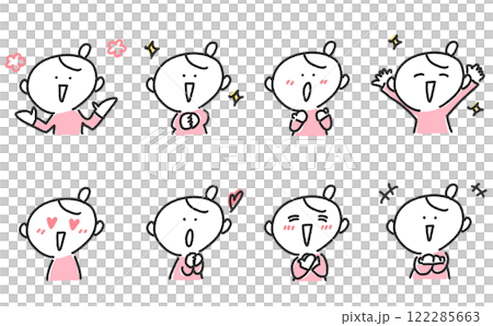 A set of women with various smiles: touching, heart, cheers, sparkling, 122285663