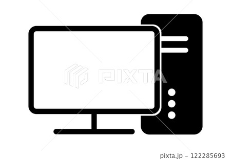 シンプルなデスクトップパソコンのモノクロアイコン 122285693