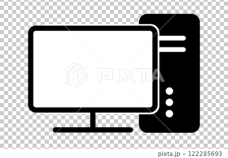 シンプルなデスクトップパソコンのモノクロアイコン 122285693