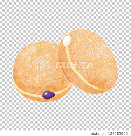 Fluffy donuts with blueberry jam and fresh cream 122285940