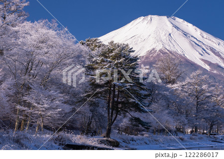 《山梨県》冬の富士山・雪景色の山中湖湖畔 《山梨県》冬の富士山・雪景色の山中湖湖畔 122286017