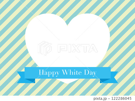 ストライプ背景にリボンとハートの透過枠のホワイトデーフレーム/ブルーグリーン ストライプ背景にリボンとハートの透過枠のホワイトデーフレーム/ブルーグリーン 122286045