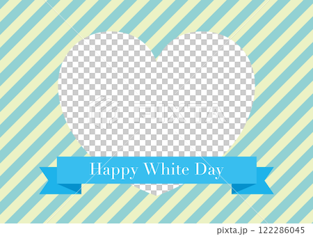 ストライプ背景にリボンとハートの透過枠のホワイトデーフレーム/ブルーグリーン ストライプ背景にリボンとハートの透過枠のホワイトデーフレーム/ブルーグリーン 122286045