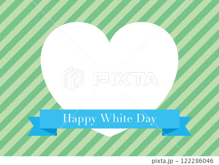 ストライプ背景にリボンとハートの透過枠のホワイトデーフレーム/グリーン ストライプ背景にリボンとハートの透過枠のホワイトデーフレーム/グリーン 122286046