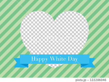 ストライプ背景にリボンとハートの透過枠のホワイトデーフレーム/グリーン ストライプ背景にリボンとハートの透過枠のホワイトデーフレーム/グリーン 122286046