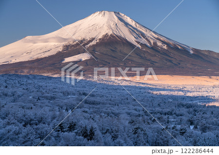 《山梨県》冬の富士山・積雪の山中湖パノラマ台の眺望 122286444