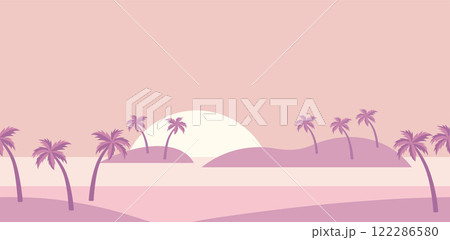 トロピカルな朝焼けの風景のシームレスなイラスト 122286580