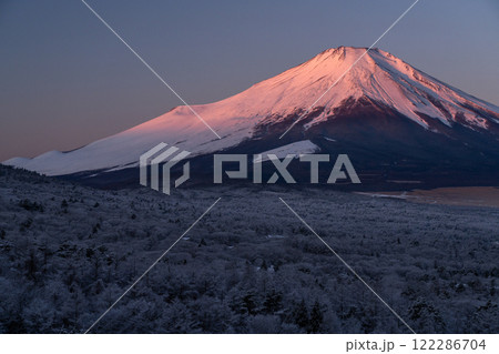 《山梨県》冬の富士山・夜明けの山中湖パノラマ台の眺望 122286704