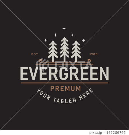 Silhouette of Three Pine Trees Similar to Spruce. Wood Forest Logo Design Retro Classic Vintage Illustration Label Badge Silhouette of Three Pine Trees Similar to Spruce. Wood Forest Logo Design Retro Classic Vintage Illustration Label Badge 122286765