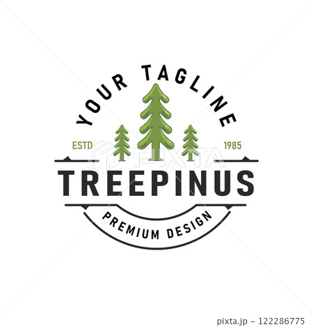 Silhouette of Three Pine Trees Similar to Spruce. Wood Forest Logo Design Retro Classic Vintage Illustration Label Badge Silhouette of Three Pine Trees Similar to Spruce. Wood Forest Logo Design Retro Classic Vintage Illustration Label Badge 122286775