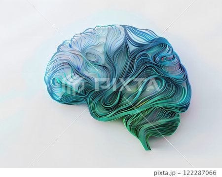 colorful 3D brain design with flowing lines on white background 122287066