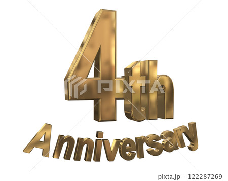 3DCG文字「4th Anniversary/4周年マークキラキラ」ゴールド,金 122287269