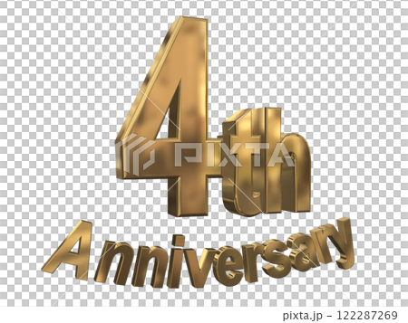 3DCG文字「4th Anniversary/4周年マークキラキラ」ゴールド,金 122287269