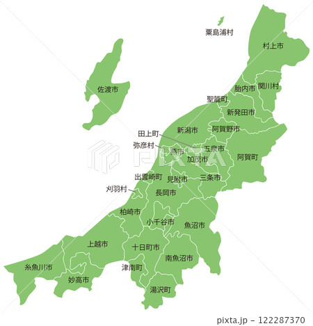 分割できる新潟県地図 市町村名あり 分割できる新潟県地図 市町村名あり 122287370