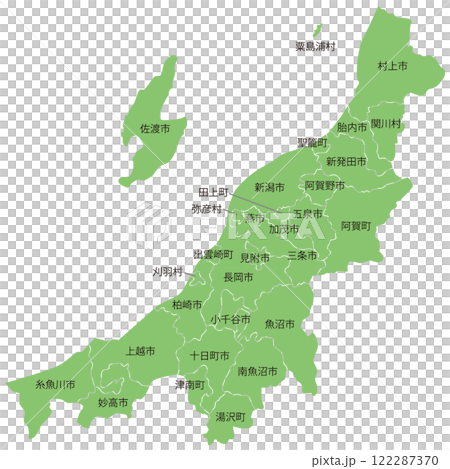 分割できる新潟県地図 市町村名あり 分割できる新潟県地図 市町村名あり 122287370
