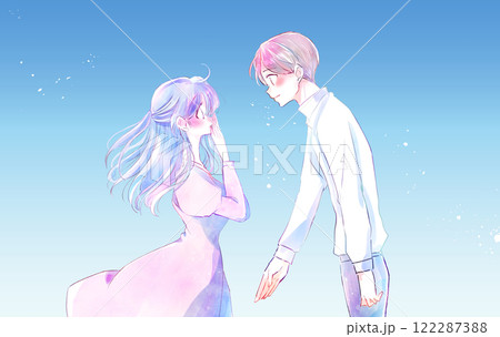 告白する男性と驚く女性　和やか　風 122287388