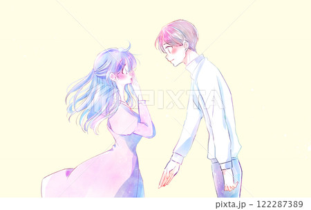 告白する男性と驚く女性 和やか 風 告白する男性と驚く女性 和やか 風 122287389