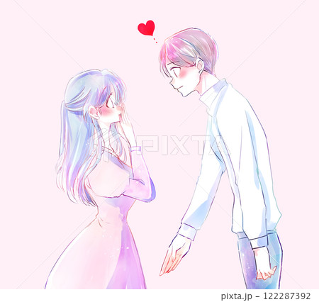 告白する男性と驚く女性　和やか 122287392