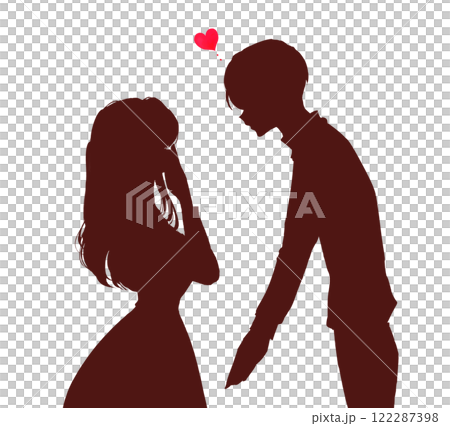 告白する男性と驚く女性 和やか 影絵 告白する男性と驚く女性 和やか 影絵 122287398