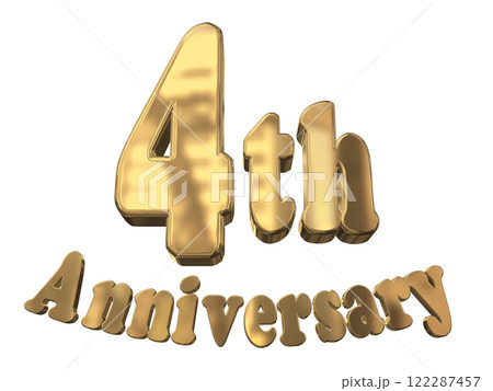 3DCG文字「4th Anniversary/4周年マークキラキラ」ゴールド,金 122287457
