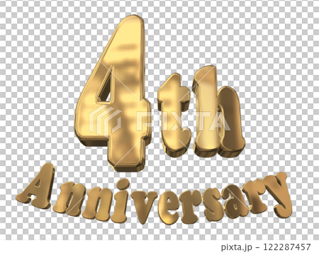 3DCG文字「4th Anniversary/4周年マークキラキラ」ゴールド,金 122287457