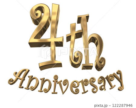 3DCG文字「4th Anniversary/4周年マークキラキラ」ゴールド,金 122287946