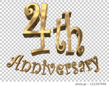 3DCG文字「4th Anniversary/4周年マークキラキラ」ゴールド,金 122287946
