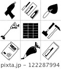 タイル施工で使用するいろいろな工具のイラストセット 122287994