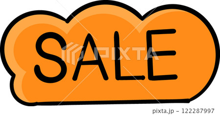 Bright Orange Cloud-Shaped Sale Banner with Bold Black Text 122287997