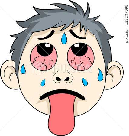 Cartoon Expression of Extreme Spiciness with Sweating and Red Eyes 122287999