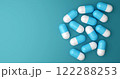 pills on a blue background. 3d illustration. background for a presentation on the topic of medicine and health 122288253