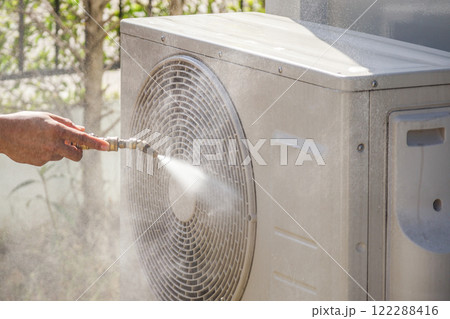 air conditioning compressor outdoor unit cleaning service with water spray air conditioning compressor outdoor unit cleaning service with water spray 122288416