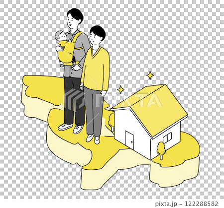 長崎県の地図と若い家族・家のイラスト、ベクター 122288582