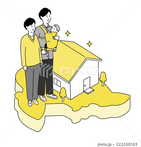 佐賀県の地図と若い家族・家のイラスト、ベクター 122288583