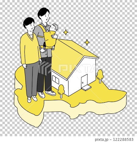 佐賀県の地図と若い家族・家のイラスト、ベクター 122288583
