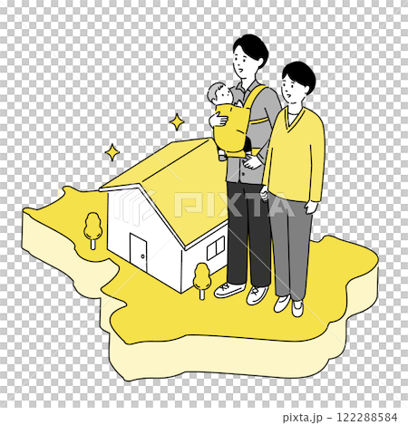 徳島県の地図と若い家族・家のイラスト、ベクター 122288584